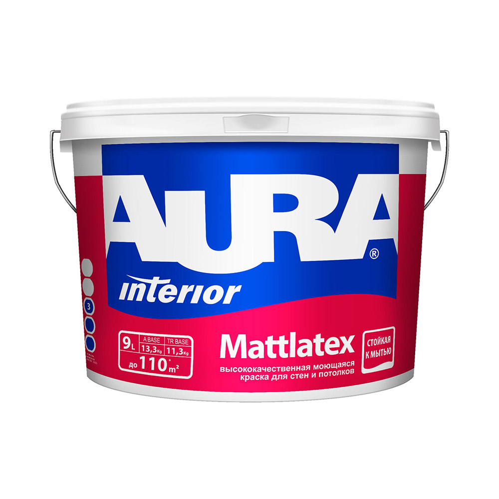 Краска моющаяся для стен и потолков Aura Mattlatex (основа TR), 9 л